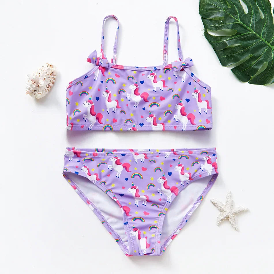 Kids Rainbow Bikini Set – Girls Two-Piece Flounce Swimsuit (Ages 2–10)
