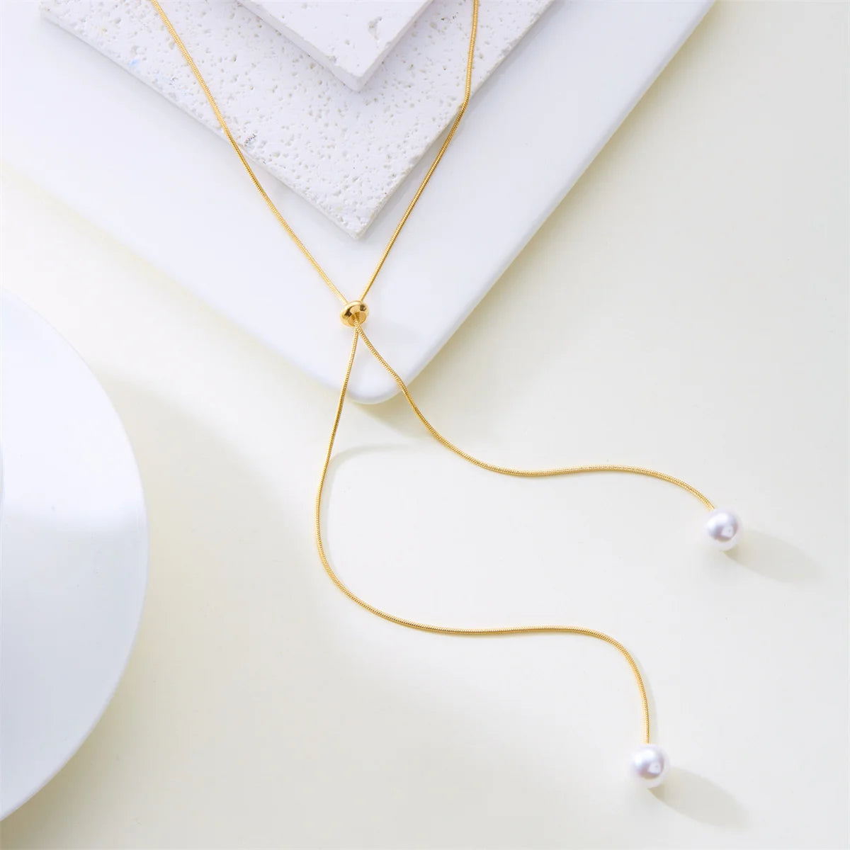 Adjustable Chain Necklace with Simple Faux Pearl Pendant Female Long Sweater Fashion Jewelry Gift Ornament