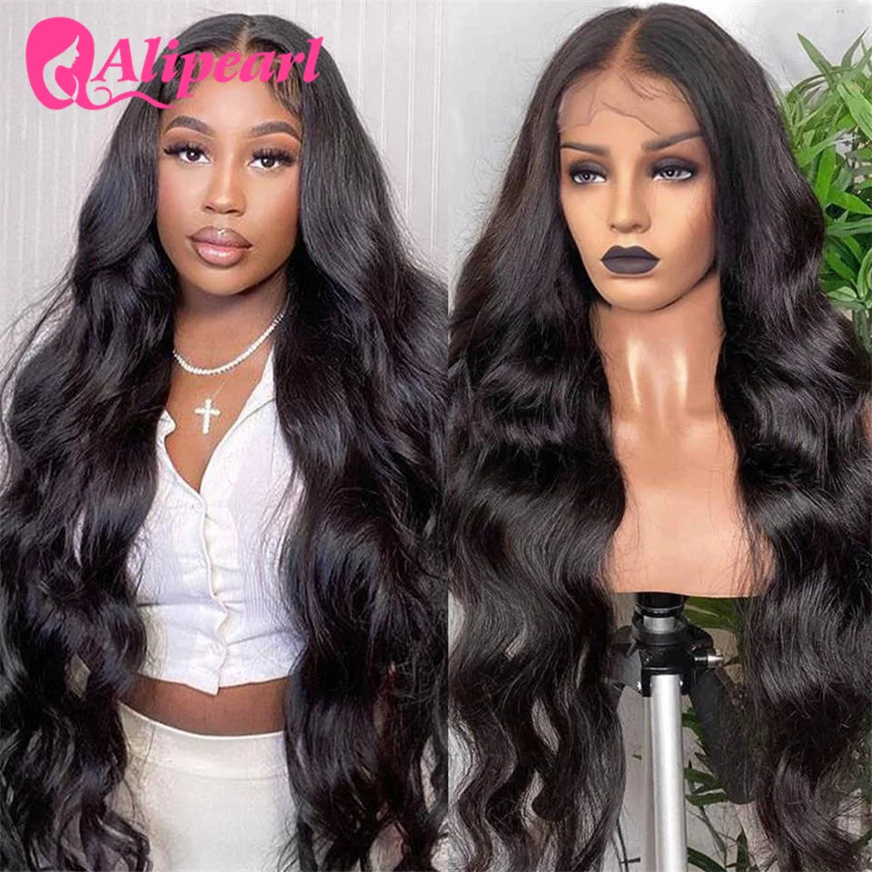 Ali Pearl Hair 13x4 Lace Frontal Wig Transparent Brazilian Body Wave 5x5 Closure Wig Pre Plucked Human Hair Wig 180 Density