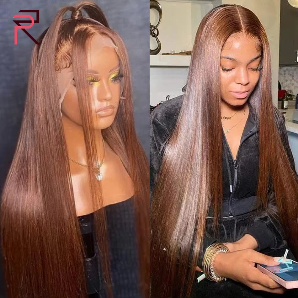 13x4 Straight Chocolate Brown Lace Front Human Hair Wigs Colored Pre Plucked Dark Brown 13x6 Hd Lace Frontal Wig Human Hair