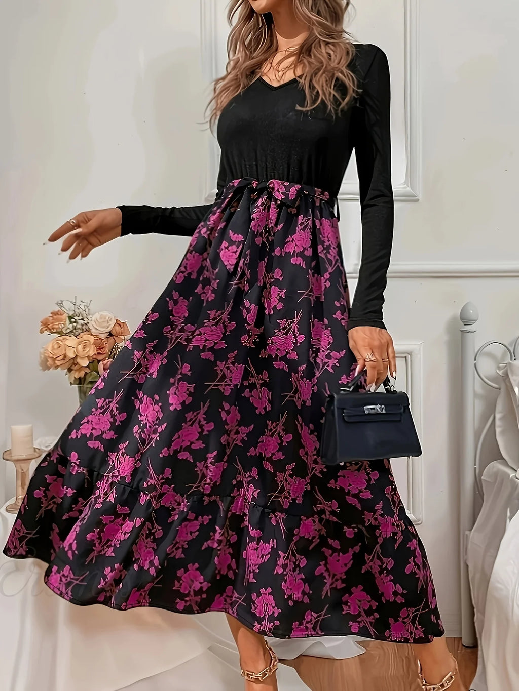Ladies' large-size printed woven summer casual dress