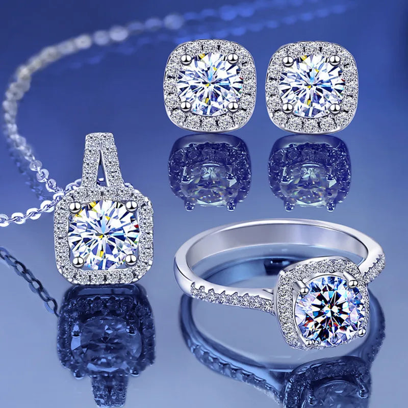 JoyceJelly S925 Sterling Silver Moissanite Diamond Jewelry Set – 1 Carat Necklace, Ring & Earrings