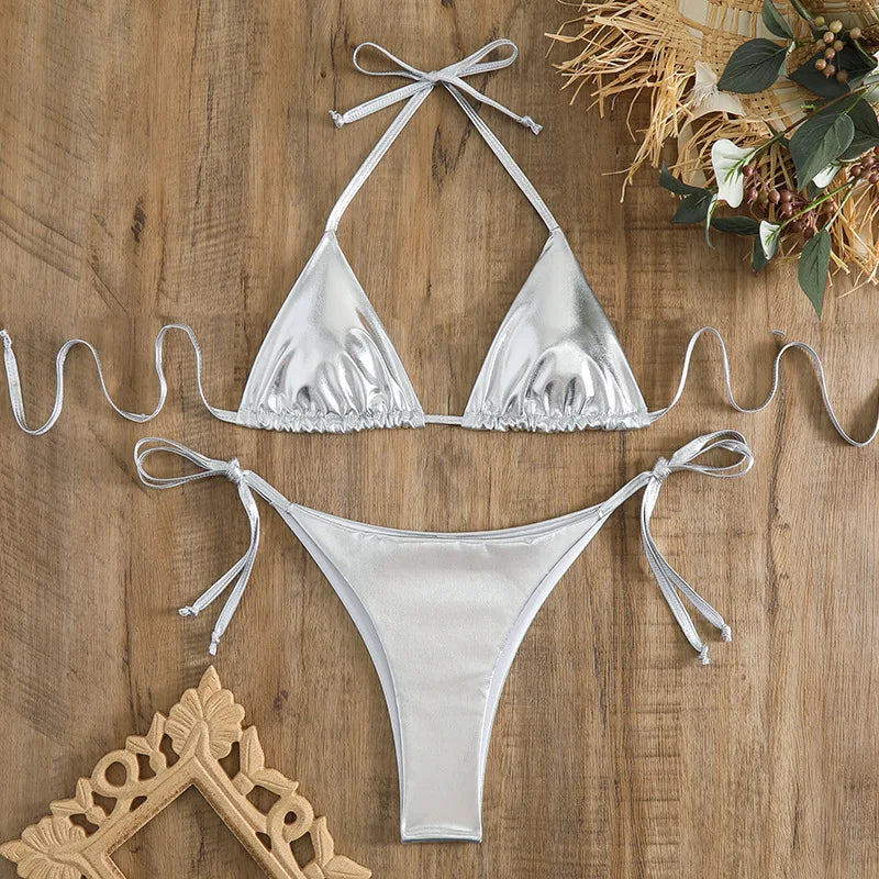 2026 PU Faux Leather Mini Micro Thong Bikini Women Swimwear Female Swimsuit Two-pieces Bikini set Bather Bathing Suit Swim K5280