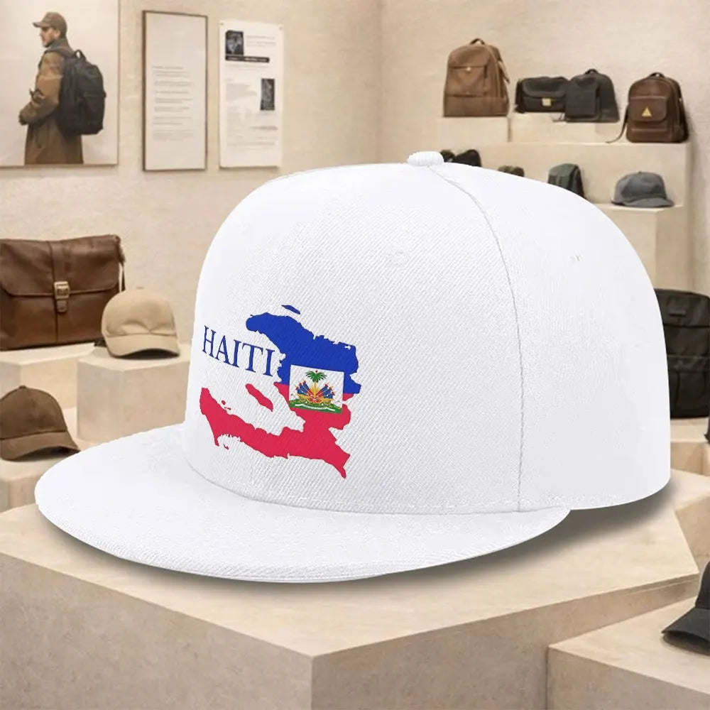 Haiti Map Flag Baseball Cap – Unisex Cotton Snapback Hip-Hop Hat