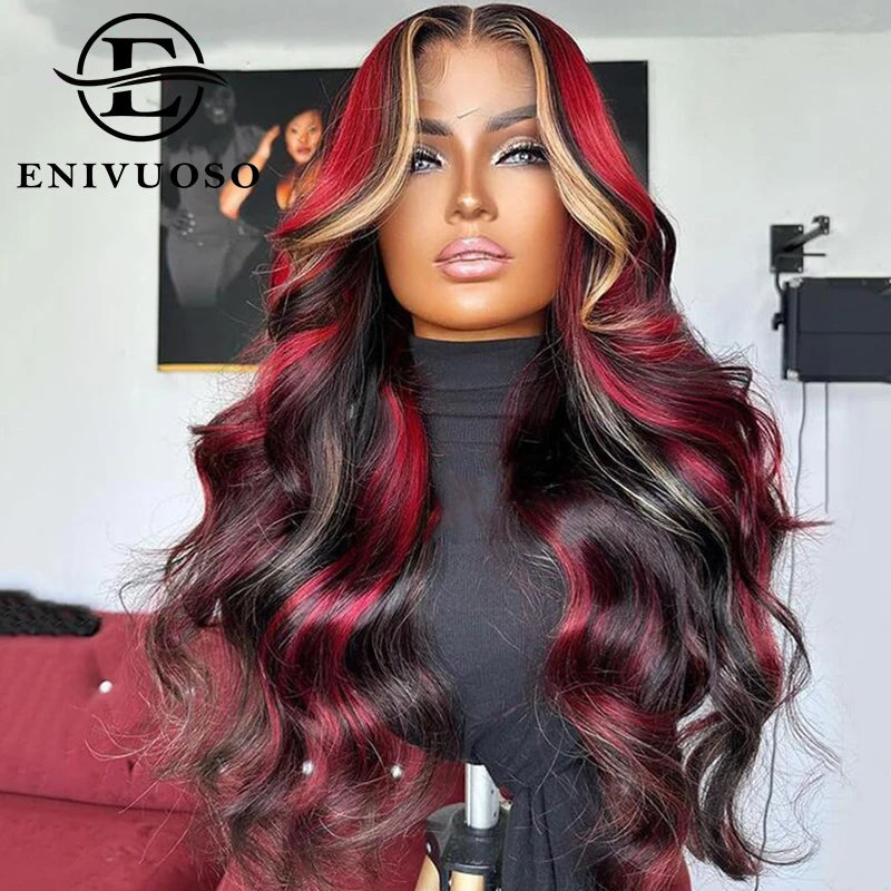 13X6 Body Wave Synthetic Lace Front Wigs For Black Women Honey Blonde Highlight Body Wavy Lace Wigs Heat Resistant Cosplay Wig