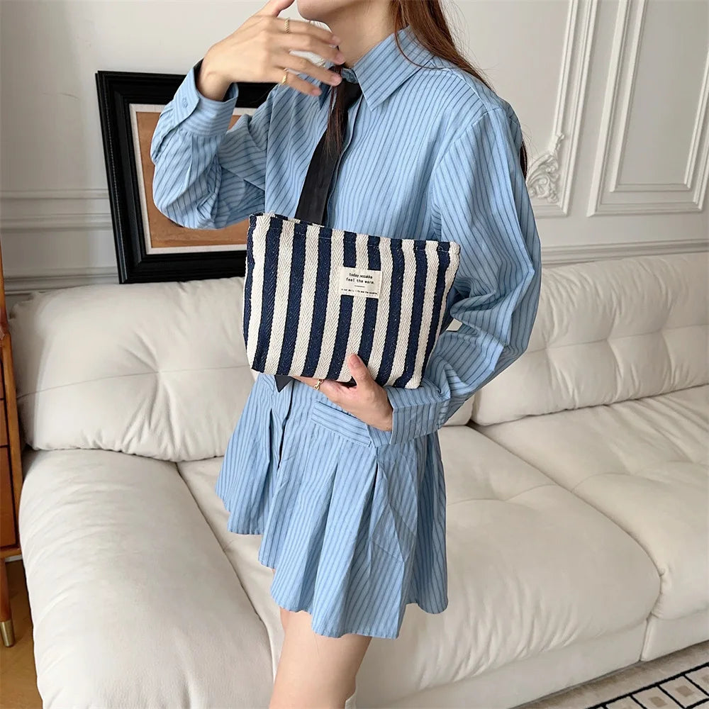 Stripe Cosmetic Bag Waterproof Women Cosmetic Bag Small Bag Storage Makeup Case,Travelling Pouch Organizer for Lady