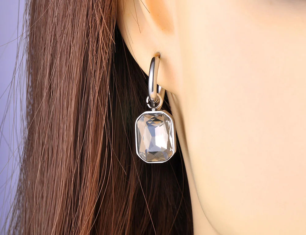 Lokaer Stainless Steel Geometric Square Hoop Earrings Sparkling Cubic Zirconia Crystal Earrings Jewelry For Women серьги E22115
