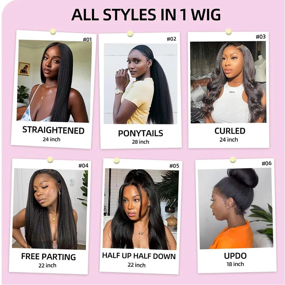 Invisi Draw-strings Kinky Straight 360 Glueless Wig PreCut Lace InvisiFit Strap Wear Go Wig Hidden Strap 360 Full Lace Front Wig