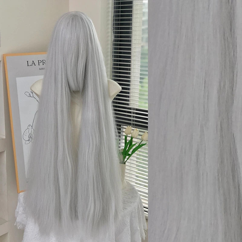 Cosplay Wig 100cm Extra Thick and Long Straight Wig with Bangs Anime Heat Resistant Fiber Christmas Halloween Cosplay Party Wigs