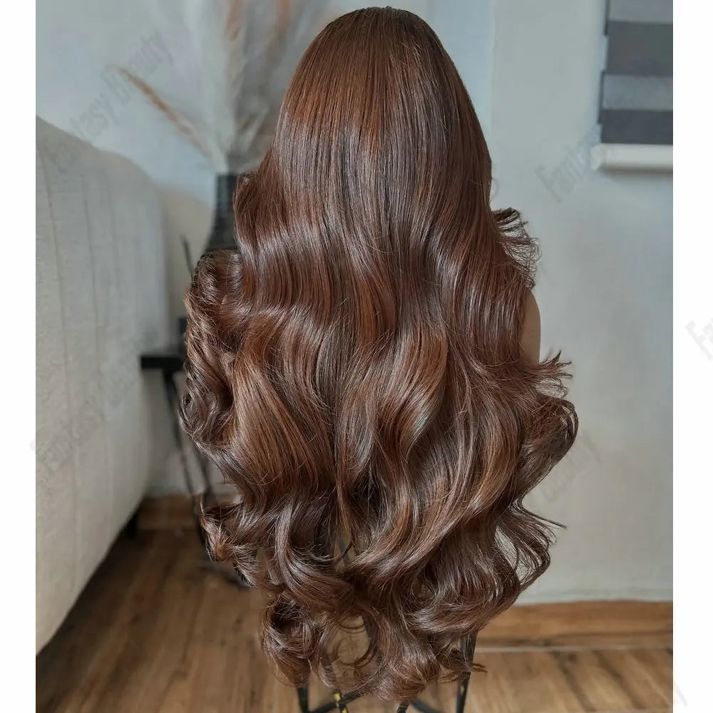 30inches Super Wavy Chestnut Brown 1X4 U Part Wig Human Hair for Black Women Machine Made Easy Wear Wig With Clips V Part Wigs