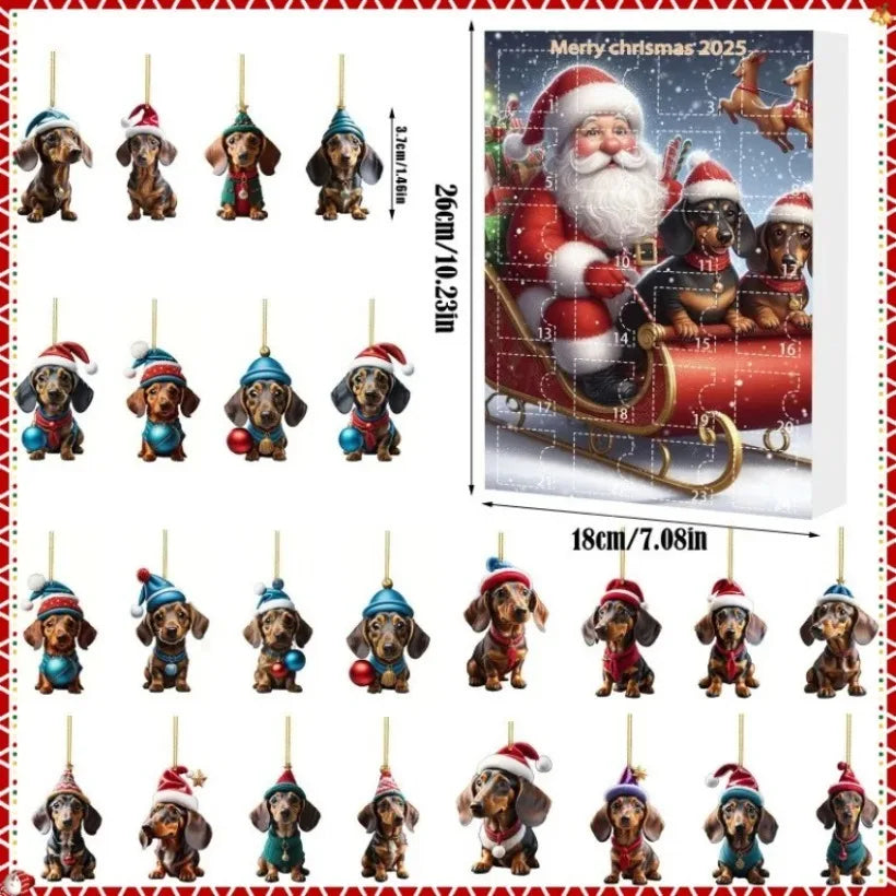 Christmas Advent Calendar 2025 | 24-Day Dachshund Pendant Countdown Blind Box | Holiday Surprise Gift & Tree Decor