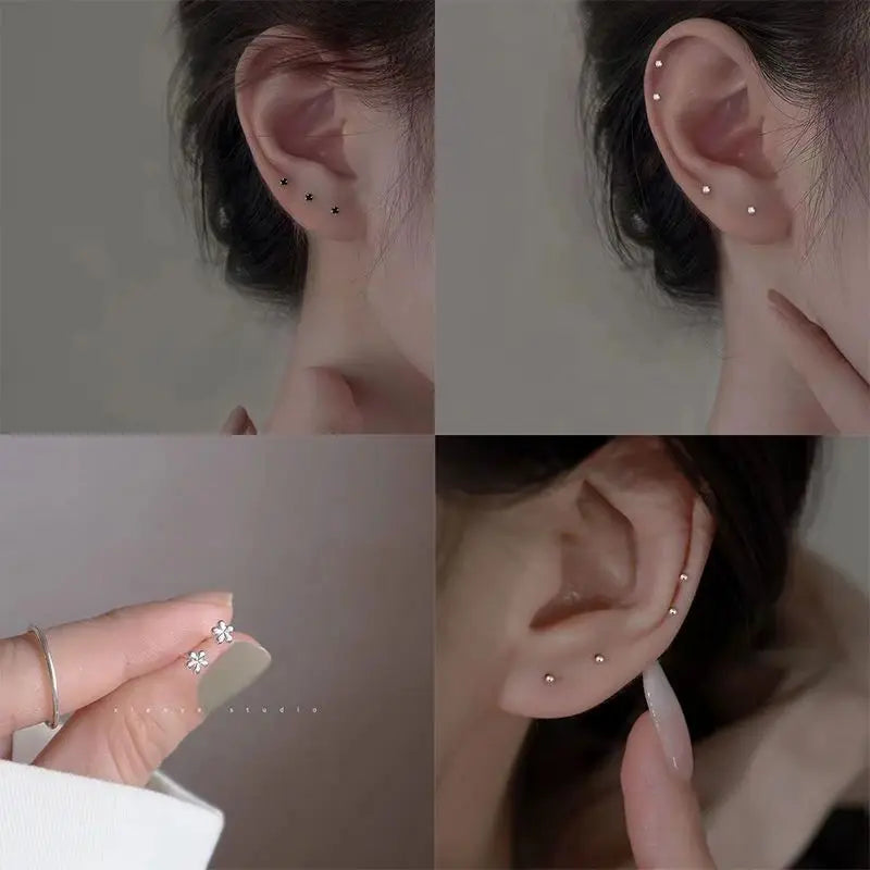 Trendy Butterfly Star Snake Flower Stud Earrings for Women Metal Small Jewelry Scissors Rhinestones Ball Beans Heart Earrings