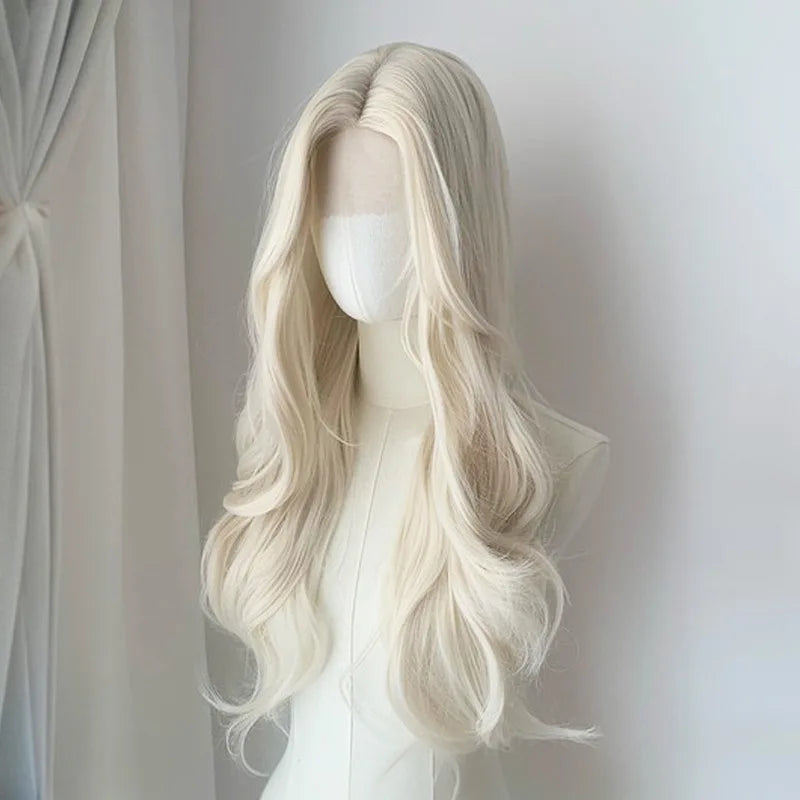 Long Wave Ombre Brown Red Blonde Highlight Synthetic Lace Front Lolita Wig for Women Straight Cosplay Hairpiece