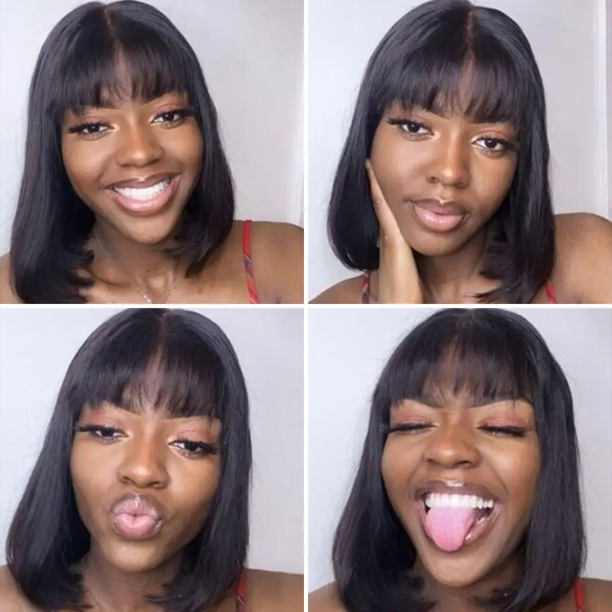 12A Malaysia Short Bob Wig With Bang Straight Bob Wig 100% Human Hair Wig Virgin Full Machine Made Wig For Women Cheap Bob Wigs