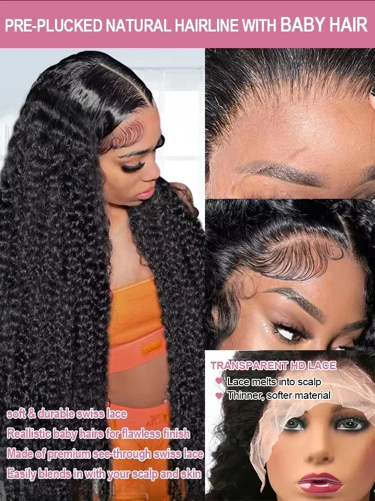 250 Density Deep Wave 40 Inch 13x6 Hd Lace Front Wig Human Hair Curly Wigs Water Wave Transparent Lace Front Wig For Black Women