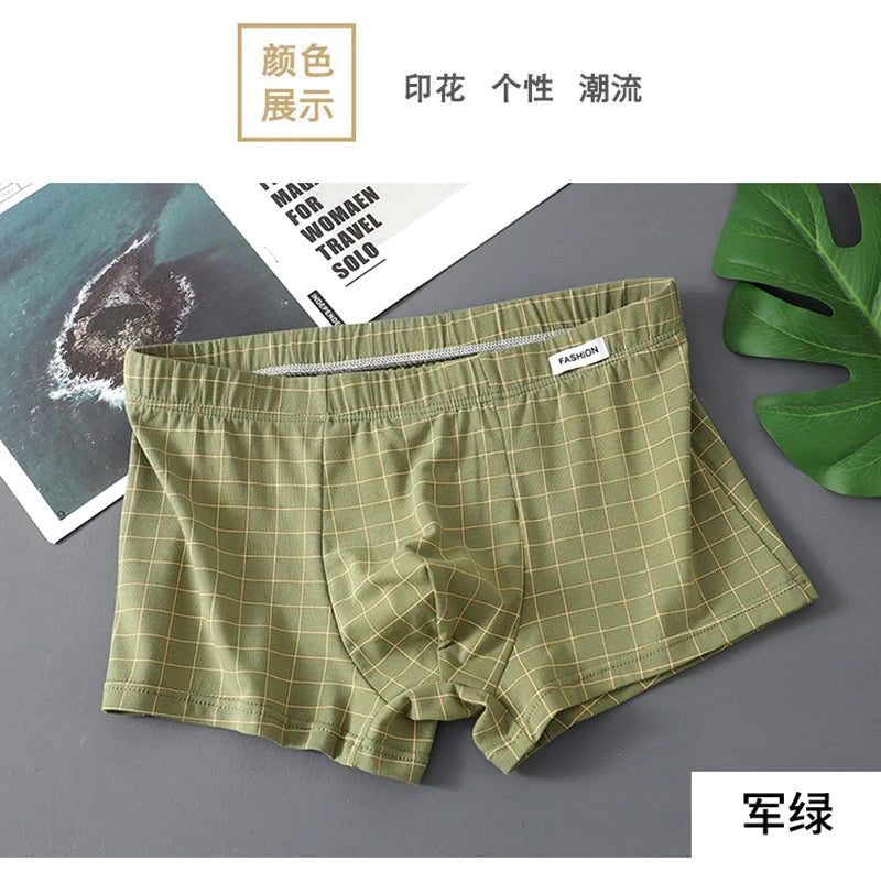 Men's Underwear Breathable Loose Mid Waist Sexy Plaid Homewear Panties Cotton Comfortable Boxer Shorts Elastic Mens Underpants