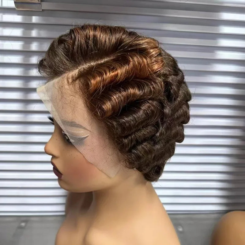 Full Hand Weaving Short Curly Wig 13*4 Lace Frontal Design Brazilian Virgin Remy Human Hair New Style Comfortable & Natural Fit