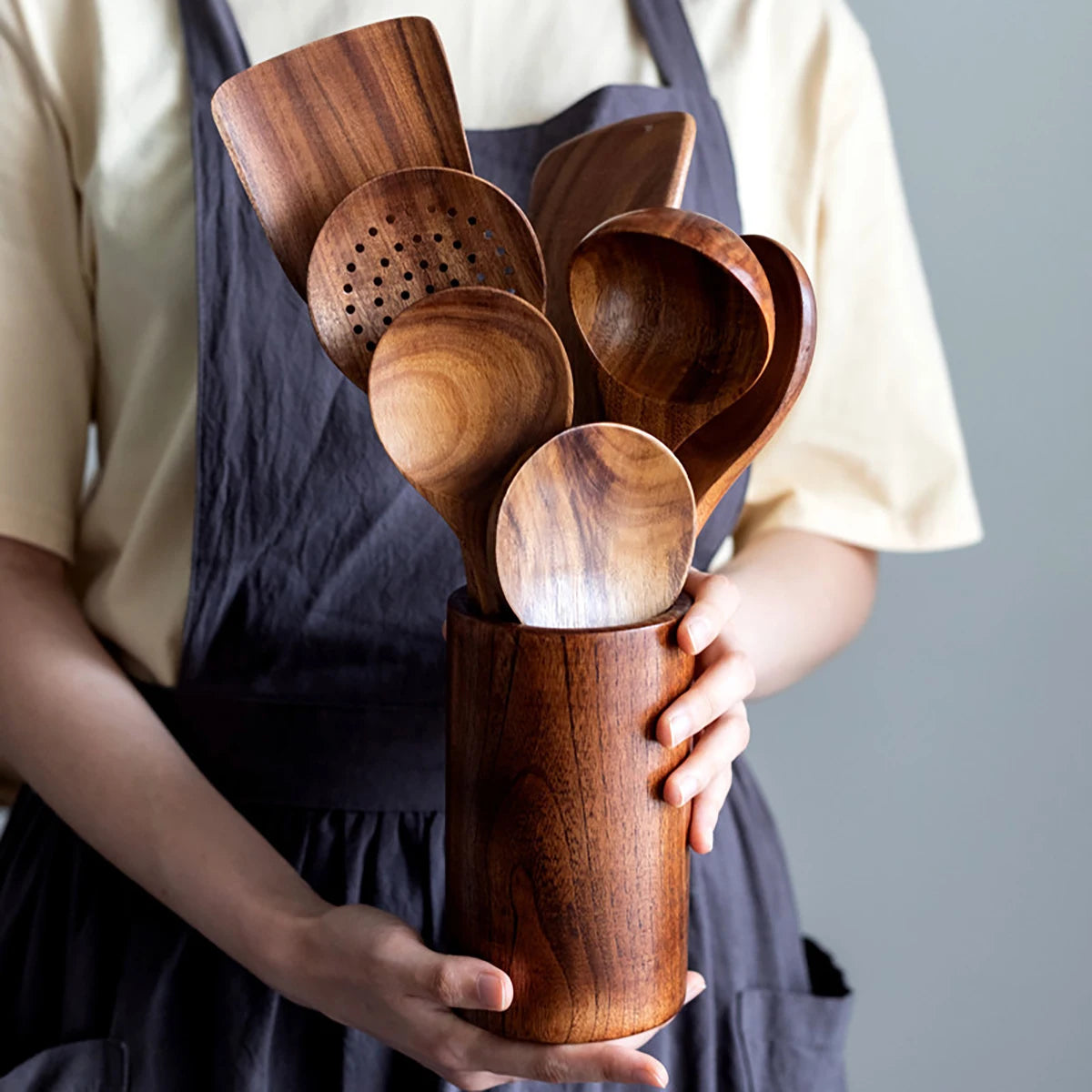 Wood Kitchenware Cooking Set – Natural Wooden Kitchen Utensils for Home Cooking