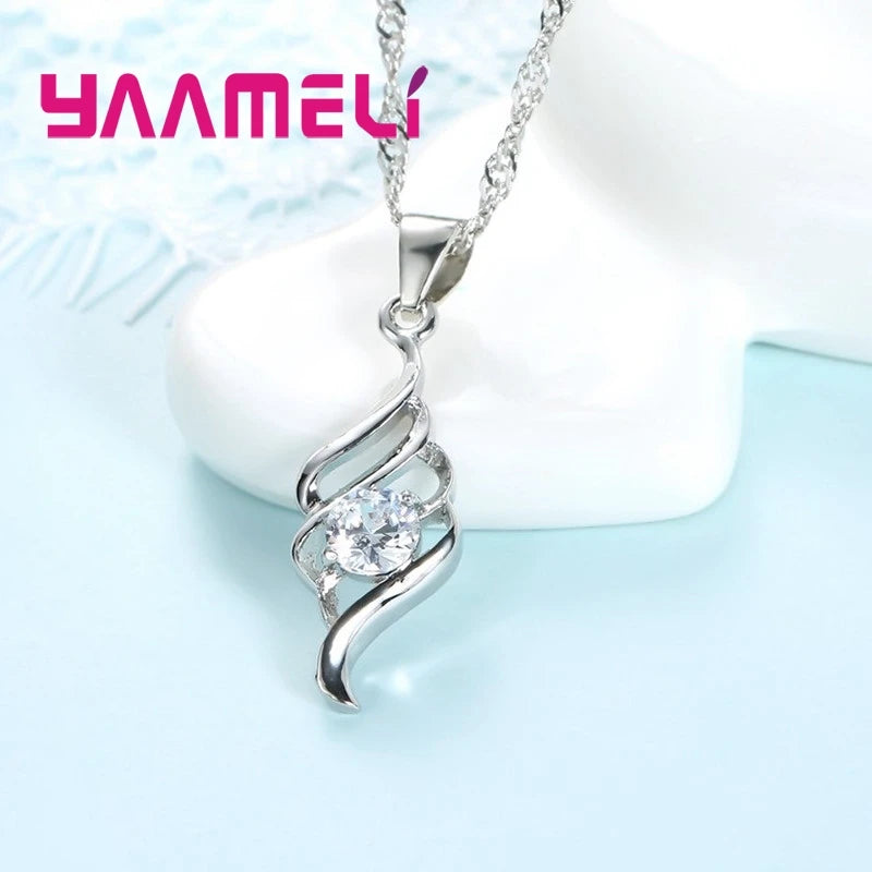 925 Sterling Silver Jewelry Set – Charm Pendant Necklace & Hoop Earrings for Women