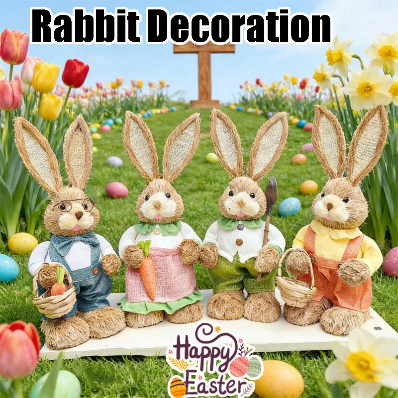Easter Bunny Woven Grass Rabbit Decor | Handmade Rustic Holiday Decoration | Unique Easter Gift for Home & Kids