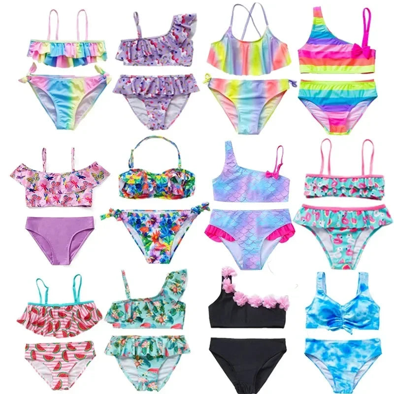 Kids Rainbow Bikini Set – Girls Two-Piece Flounce Swimsuit (Ages 2–10)