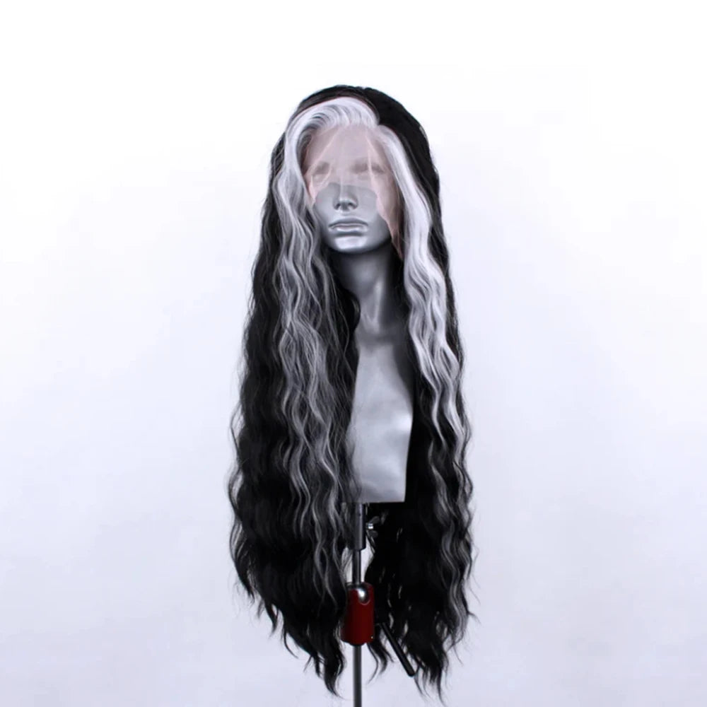 Webster Black Wigs White Highlight Synthetic Wig Pre Plucked Synthetic Lace Front Wigs For Women Loose Wave Lace Frontal Wig