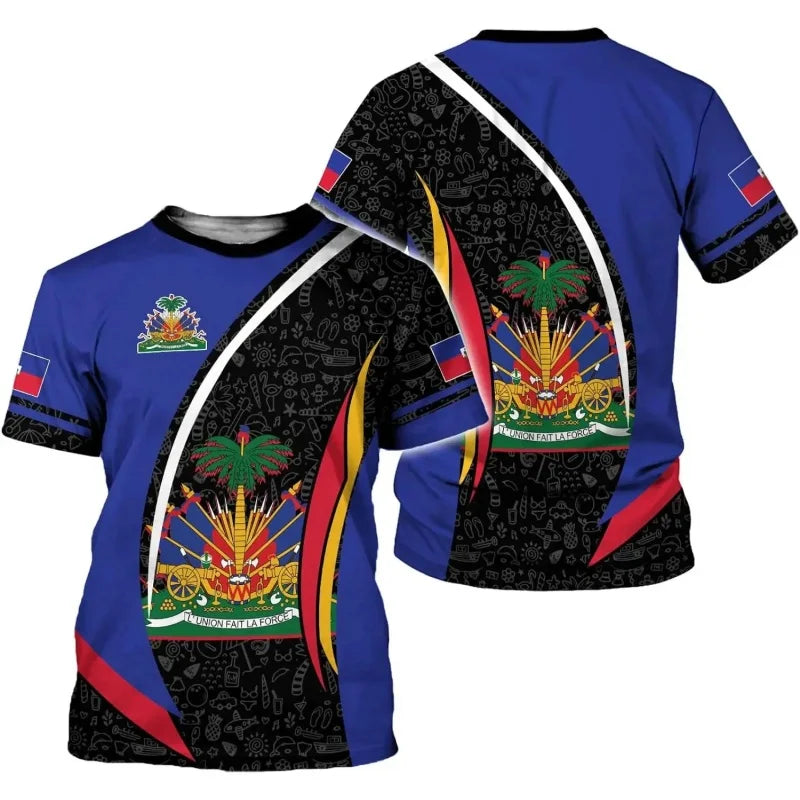 Haiti National Emblem T-Shirt – Men's Casual Loose Round Neck Short Sleeve Tee