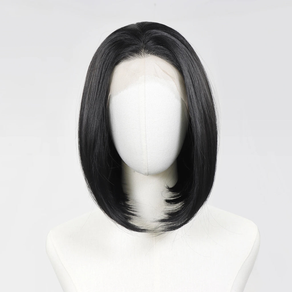 Ombre Blonde Highlight Short Bob Wigs Dark Roots Synthetic 13x4 Lace Front Brown Blonde Wig For Women Daily Use 150Density 12"