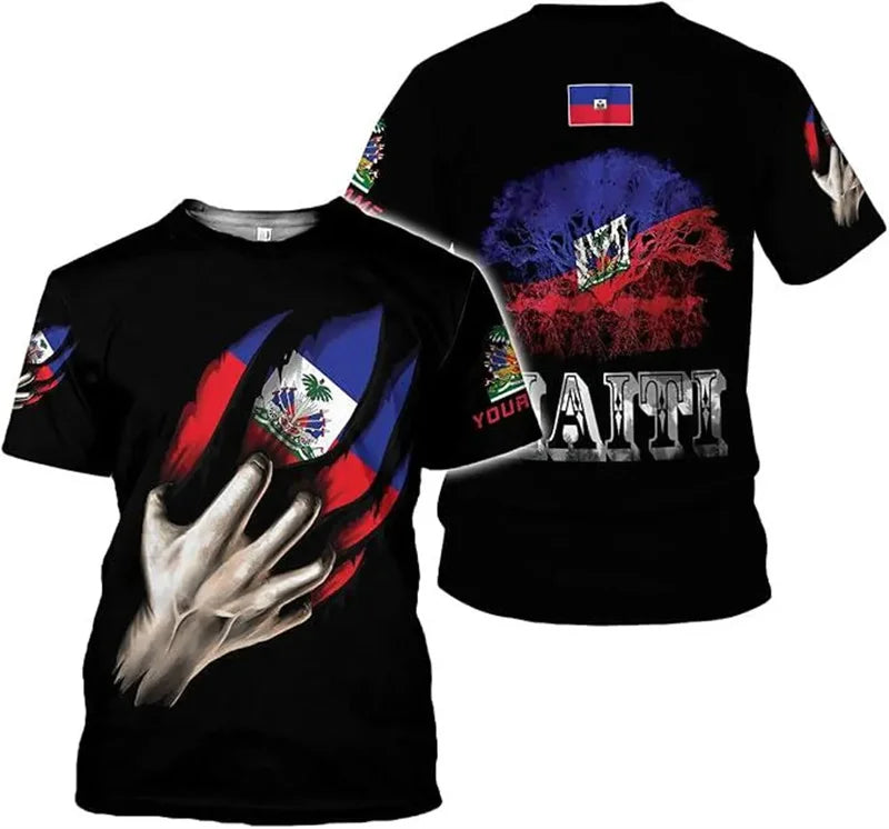 Haitian Flag & National Emblem 3D Print T-Shirt – Men's Short Sleeve Fashion Tee