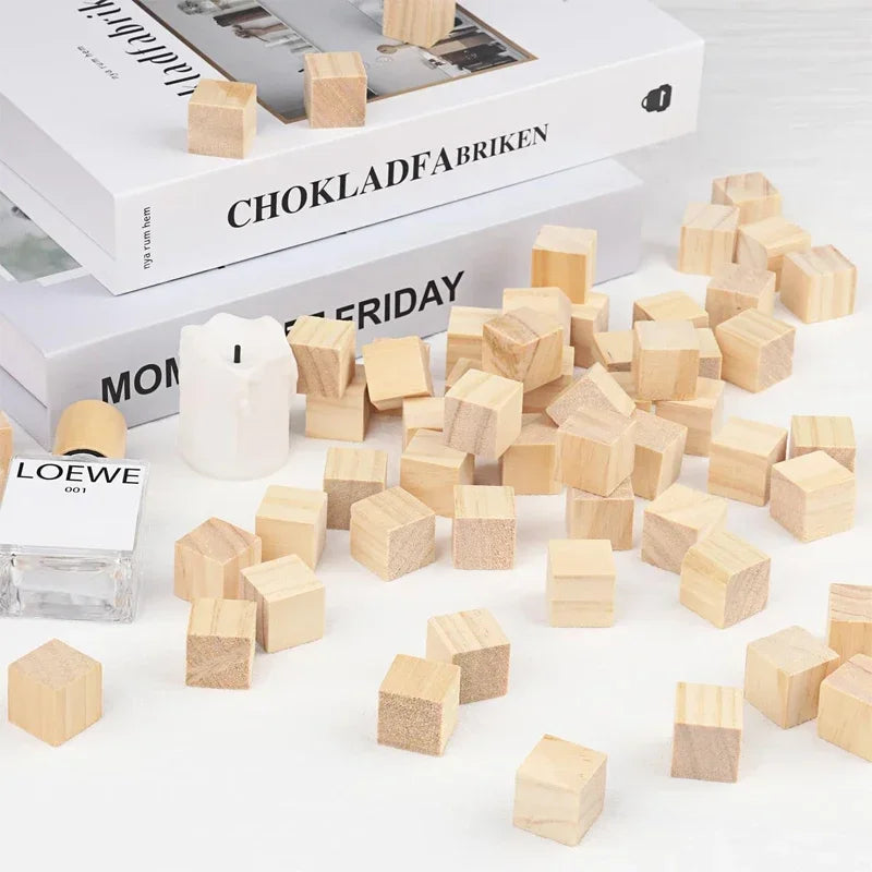 Unfinished Wood Cubes for Crafts | 12pcs 3.5cm Natural Pine Square Blocks | DIY Painting, Decor & Party Projects