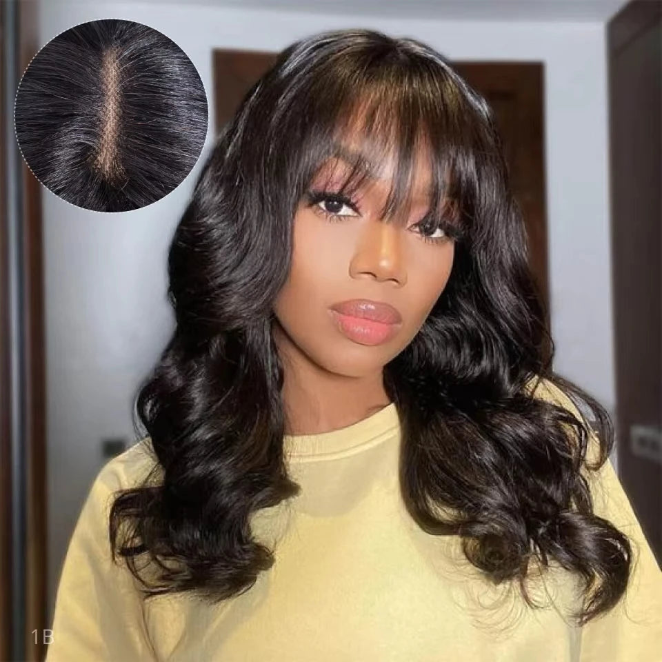 TOP Line 3x1 Middle Part Lace Wigs with Bangs Body Wave 100% Human Hair Wig Cheap Wig Brazilian Remy Bob Wigs For Black Women