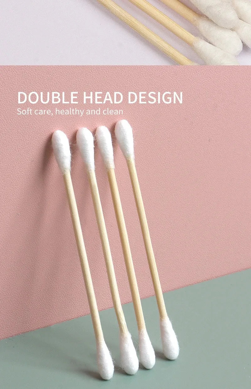 500/1000pcs Double-Headed Wood Cotton Swabs for Nose & Ear Cleaning Women's Makeup Tools Lipstick Remover Cotton Tip Sticks