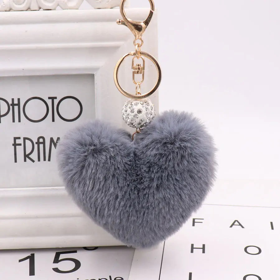Soft Rabbit Fur Love Zircon Ball Charm Key Chain Jewelry for Women Colorful Love Key Ring Accessories Bags Keychains for Girls