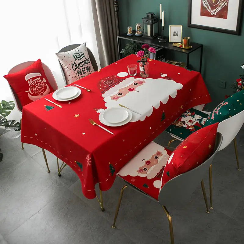 Christmas Tablecloth | Waterproof & Oil-Proof Rectangular Santa Claus Table Cloth | Home, Hotel & Party Decor