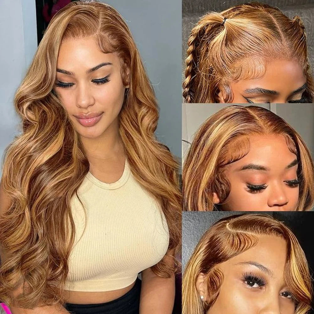 Highlight Body Wave Lace Front Wigs Synthetic 13x4 Ombre Blonde Lace Front Wig 13x6 HD Honey Blonde Lace Frontal Wigs For Women