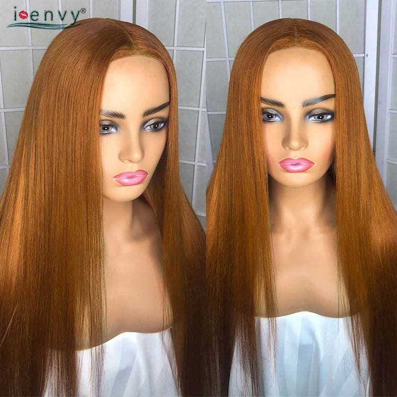 Ginger Blonde Lace Front Wigs Wear & Go 28inch Peruvian 13*1 Part Lace Front Human Hair Wig Remy 180% Colored Lace Wig Burgundy