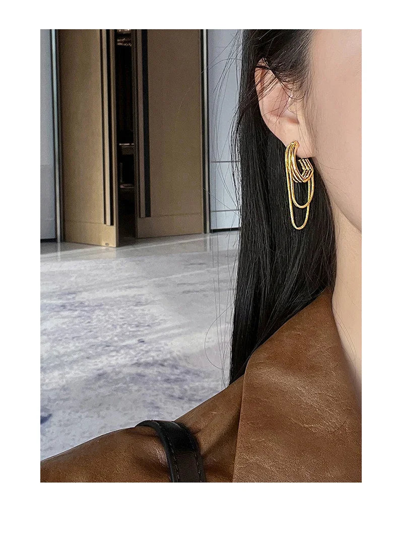 Elegant Metal Dangle Ear Accessories Luxury Geometric Tassel Earrings New Feminine Wedding Party Jewelry Womens Gift