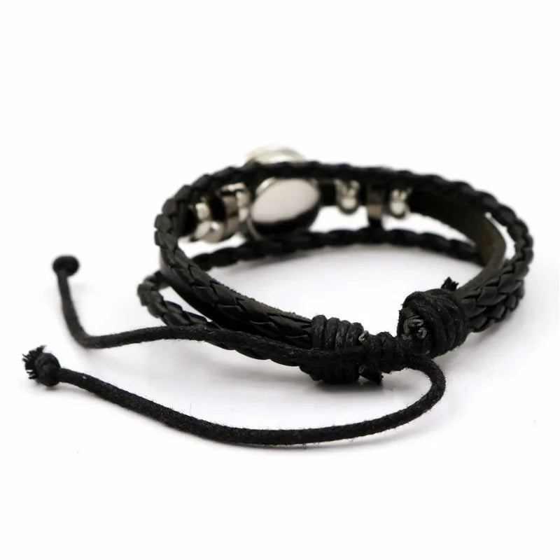 Anime Mega Stone Poke Snap Weave Leather Bracelet Glass Cabochon Adjustable Bangle Jewelry for Women Kids Gift