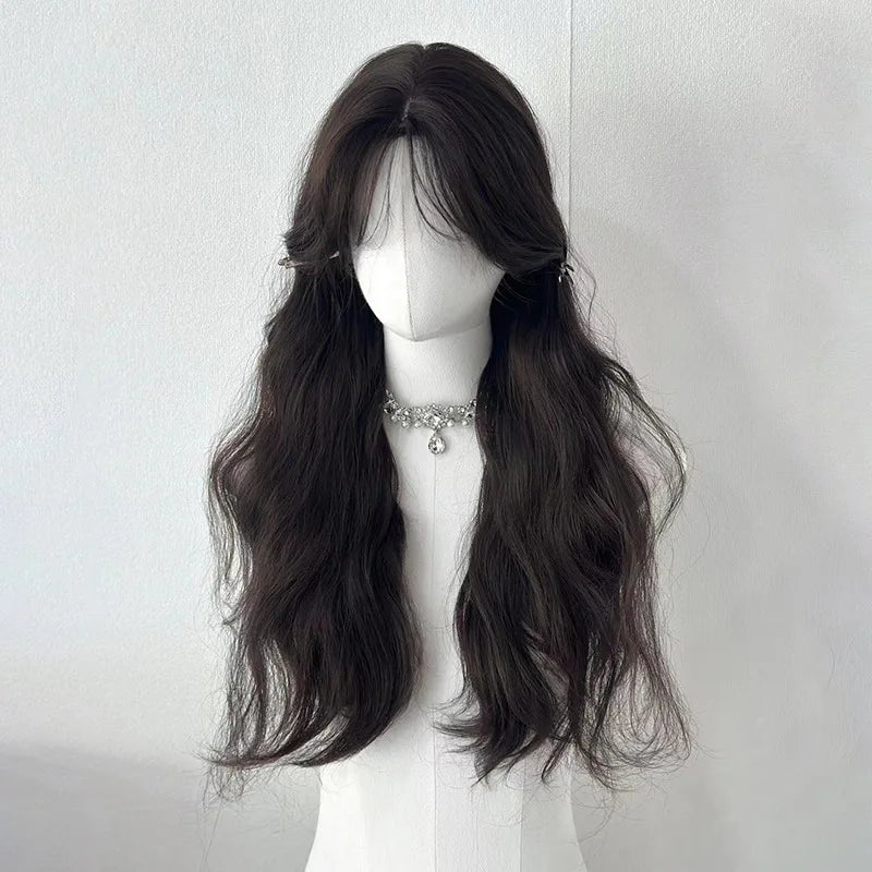 Ashely Black Brown Wig for Woman 24inch Daily Use Lolita Water Wavy Big Waves Long Curly Hair Long Straight Hair Synthetic Wigs