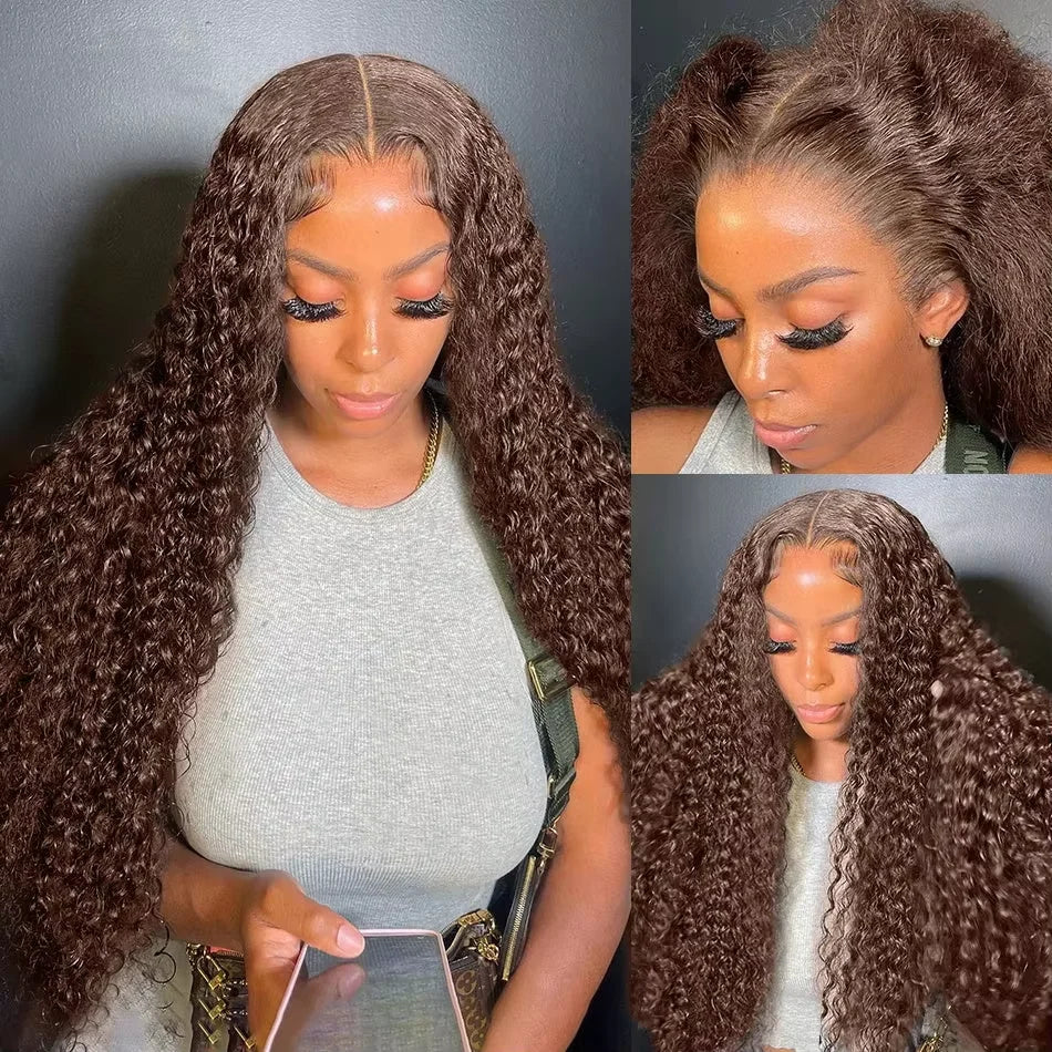 Chocolate Brown Deep Wave Curly Wigs Human Hair 36 Inch Lace Front Human Hair Wig 13x6 Hd Lace Frontal Wig Human Hair For Women
