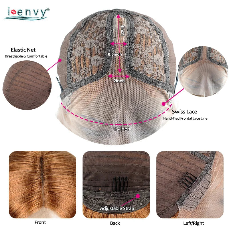 Ginger Blonde Lace Front Wigs Wear & Go 28inch Peruvian 13*1 Part Lace Front Human Hair Wig Remy 180% Colored Lace Wig Burgundy
