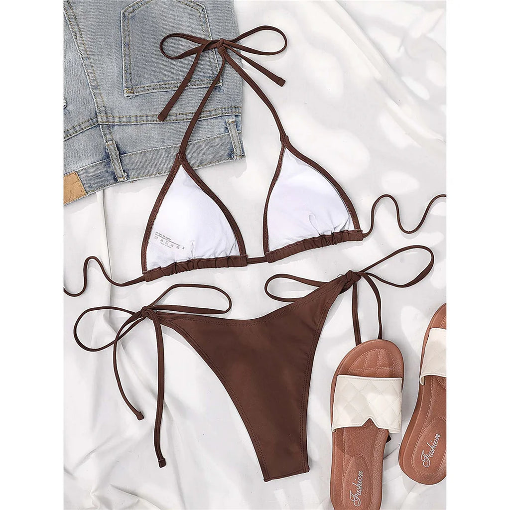 Brazilian Halter Bikini Set – Women's Padded Two-Piece Swimsuit (7 Colors)