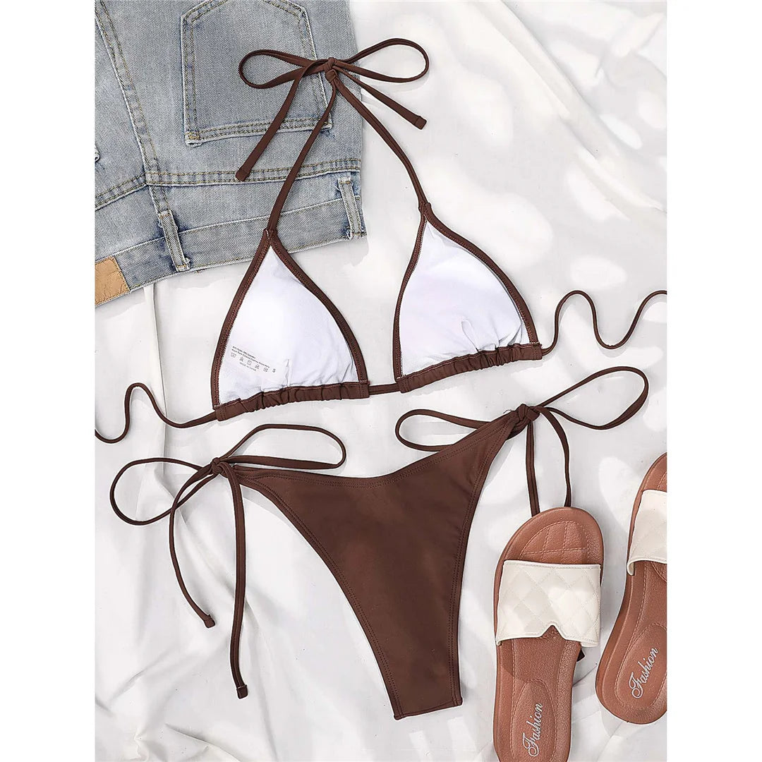 Brazilian Halter Bikini Set – Women's Padded Two-Piece Swimsuit (7 Colors)