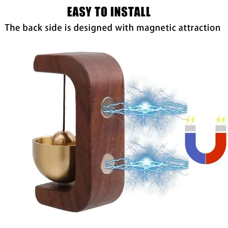 Wooden Magnetic Wind Chime Doorbell | Brass Jingle Bell Entry Reminder | Nordic Minimalist Home Decor Door Pendant
