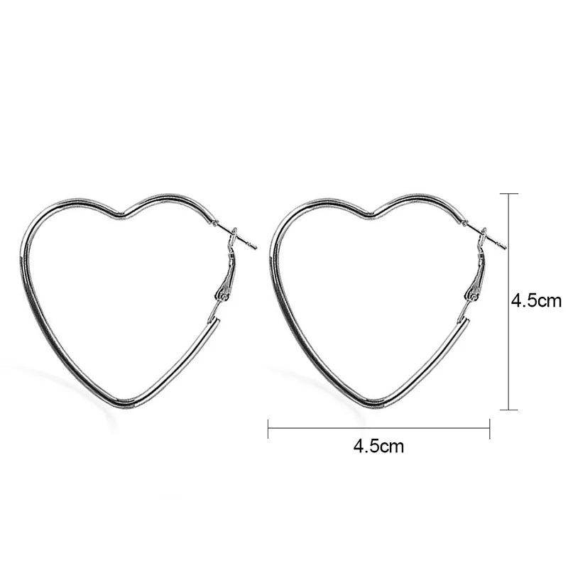 Minimalism Metal Heart Hoop Earrings for Women Golden Silver Color Fashion Love Dangle Earrings Party Romantic Statement Jewelry
