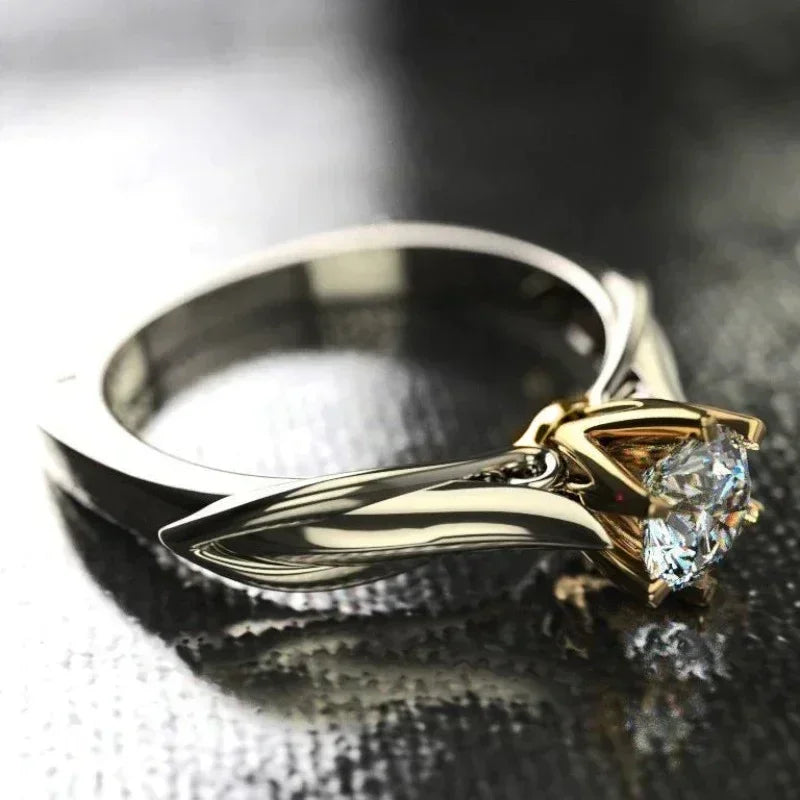 Personalized Bicolor Women's Wedding Ring – Luxurious Cubic Zirconia Proposal Ring