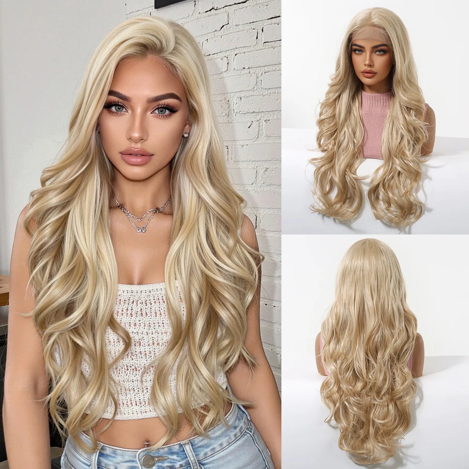 13x6 Lace Front Wig Blonde Golden Straight Hair Synthetic Wigs for Women Daily Party Cosplay Use Heat Resistant Fiber Hair