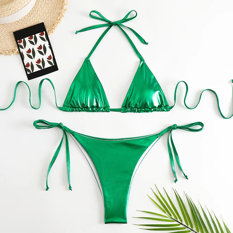 2026 PU Faux Leather Mini Micro Thong Bikini Women Swimwear Female Swimsuit Two-pieces Bikini set Bather Bathing Suit Swim K5280