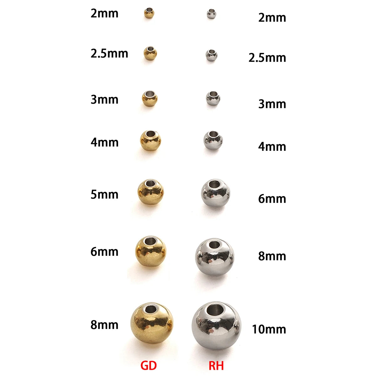 2-8mm Stainless Steel Beads for Jewelry Making Loose Spacer Beads Ball Hole 1-1.5mm for Bracelets Jewelry Components DIY Golden