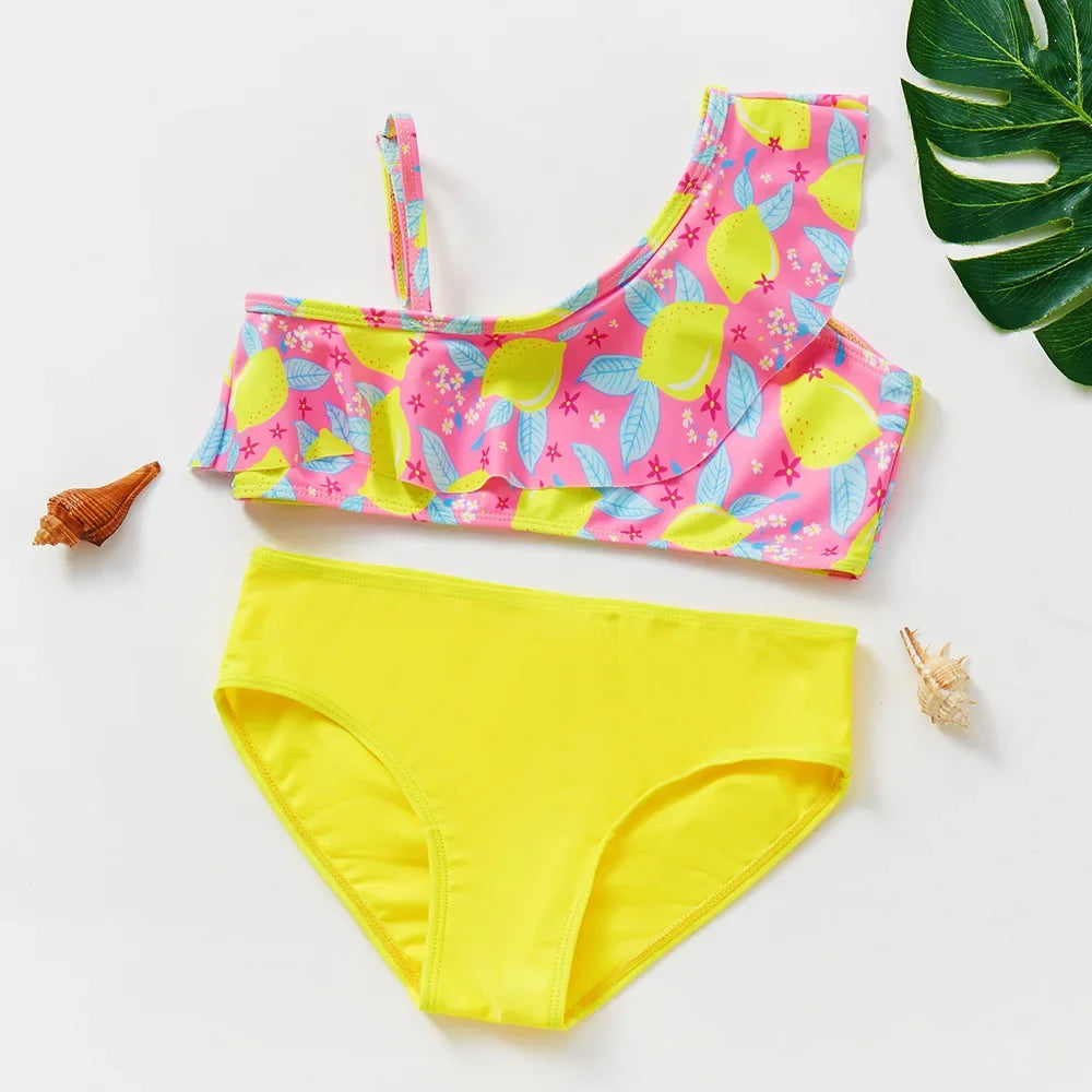 Kids Rainbow Bikini Set – Girls Two-Piece Flounce Swimsuit (Ages 2–10)